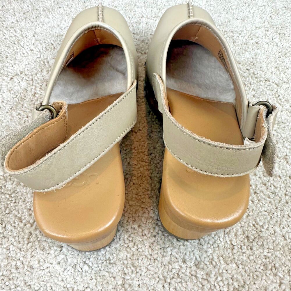 UGG Beige Leather Mules with Wooden Heel - Picture 2 of 5